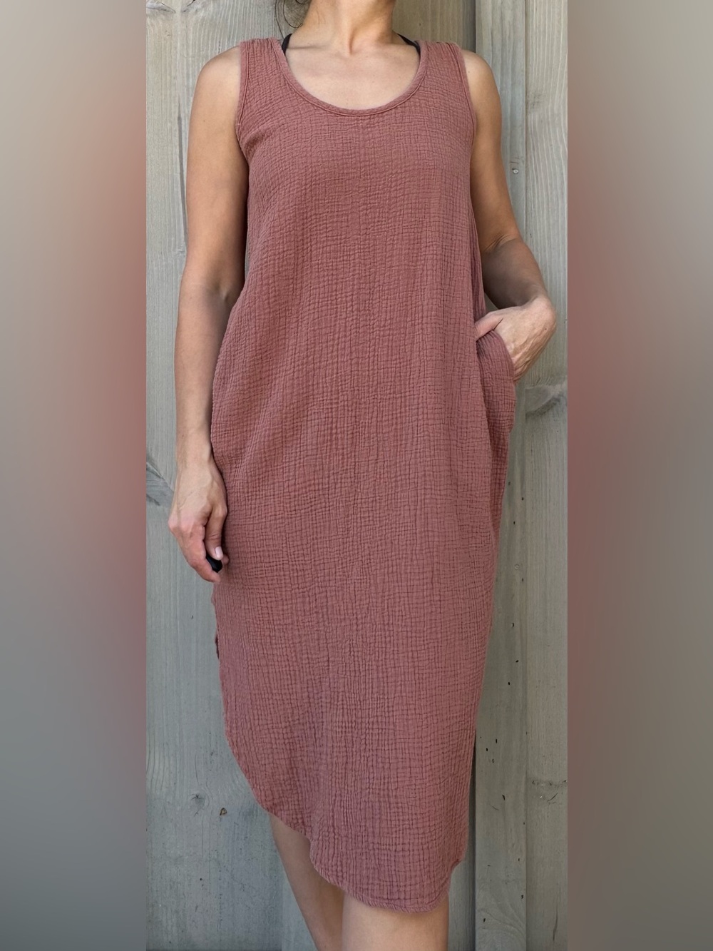 AEMI+CO Sleeveless Terracotta Textured Maxi Dress